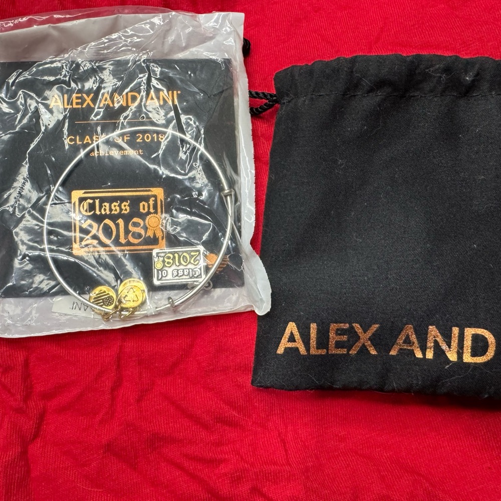Alex and Ani Class of 2018 Bangle Bracelet Shiny Silver Finish NIB with Pouch